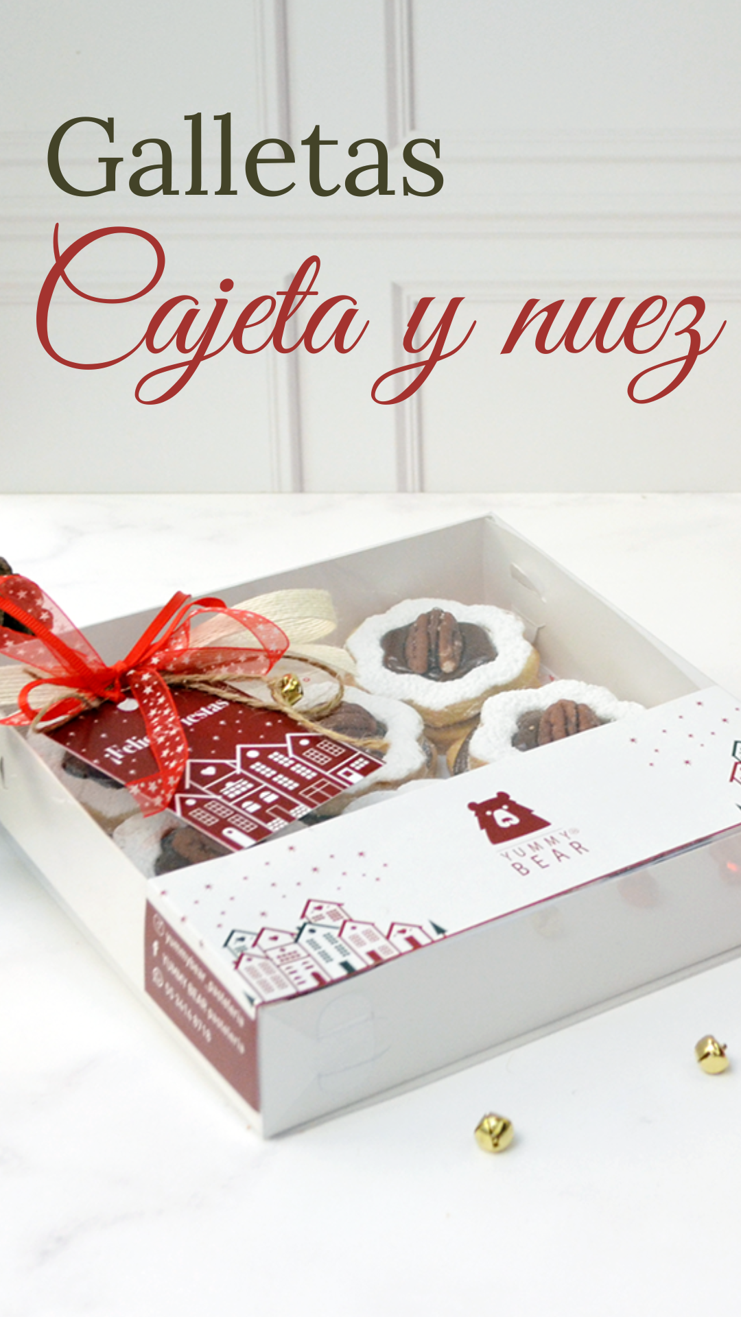 Caja de galletas de cajeta y nuez