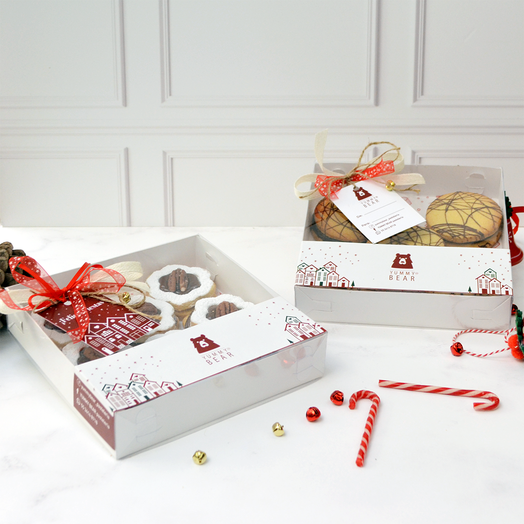 Caja de galletas de cajeta y nuez